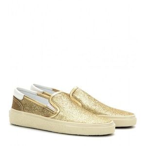 Saint Laurent Gold Glitter Wolly Slip On Sneakers